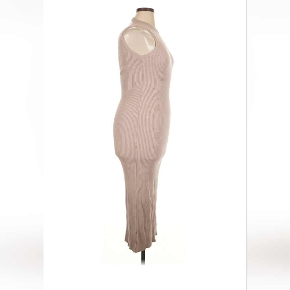 Bershka Ribbed Knit Midi Dress Tan Sleeveless XL New With Tags - Picture 7 of 14